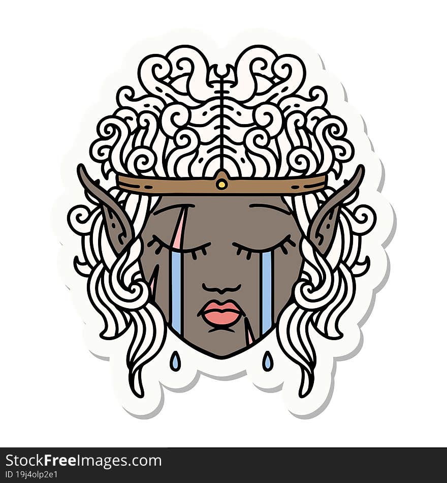 Crying Elf Barbarian Character Face Sticker