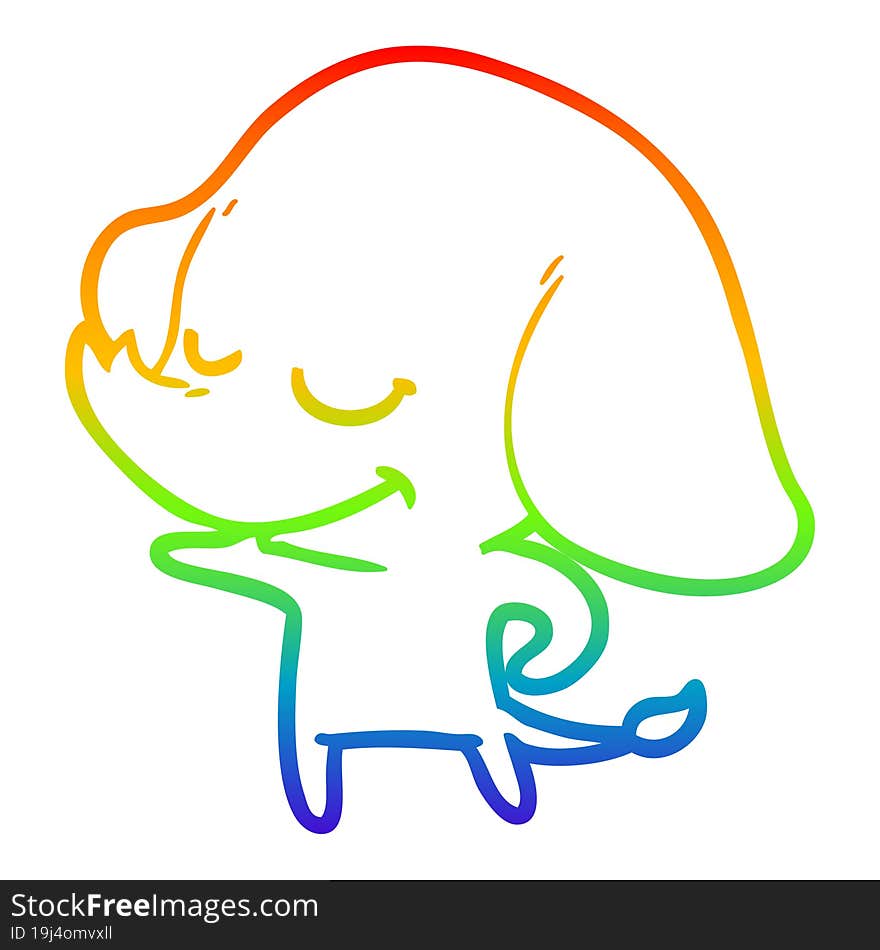 rainbow gradient line drawing cartoon smiling elephant