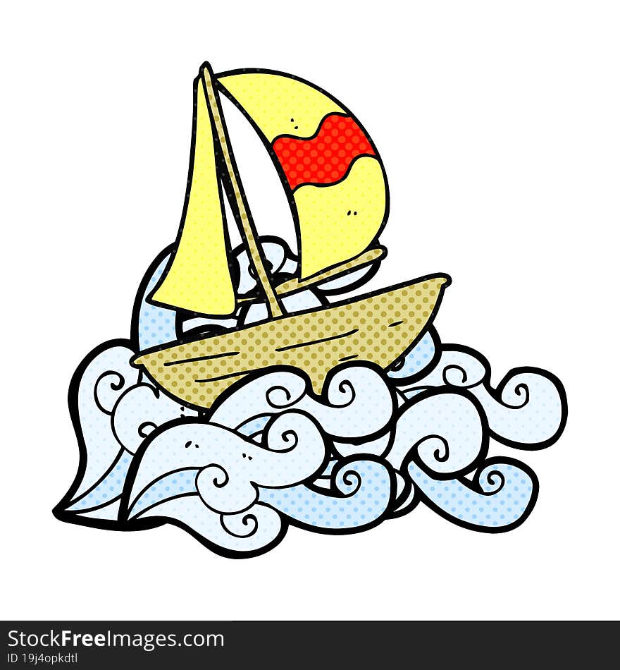 freehand drawn cartoon sail ship