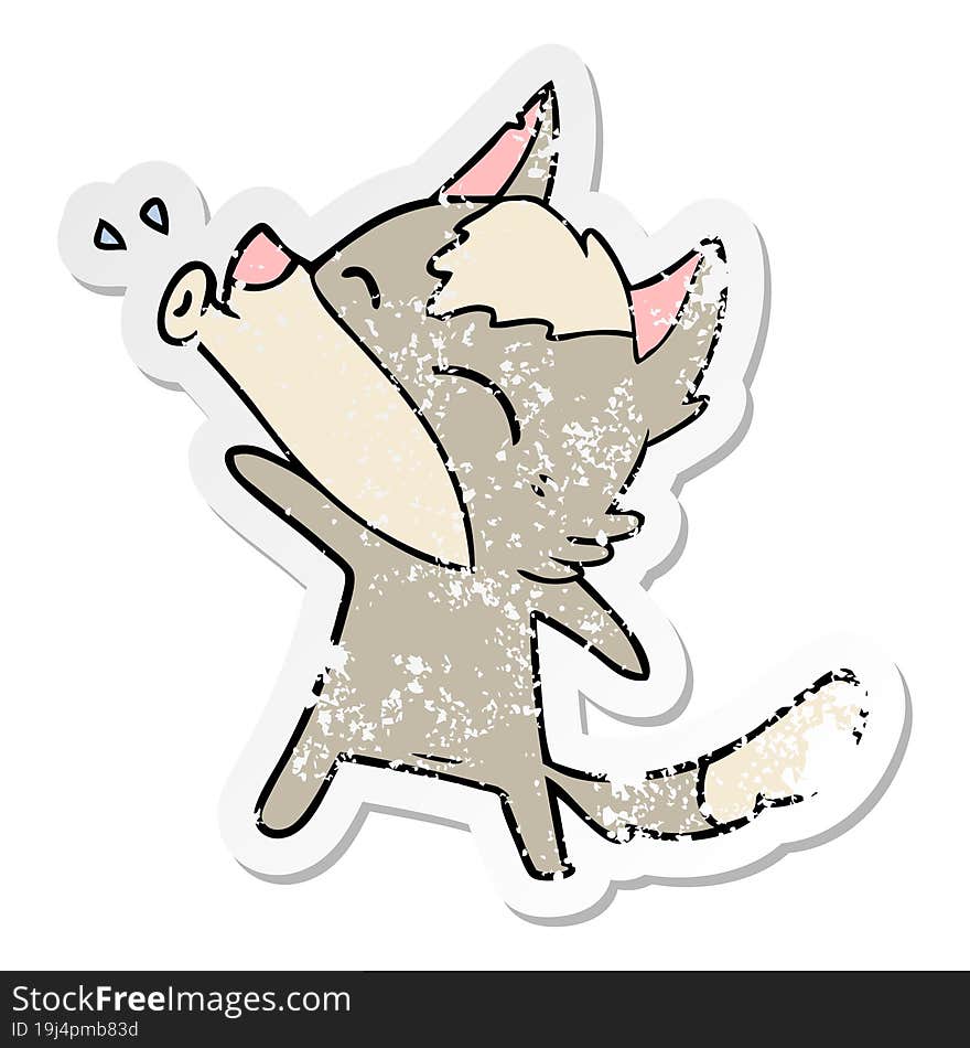 distressed sticker of a howling wolf cartoon