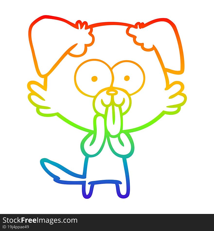 rainbow gradient line drawing of a cartoon dog with tongue sticking out