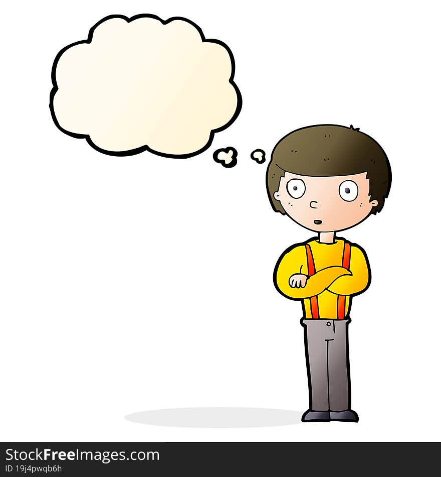 cartoon staring boy with thought bubble