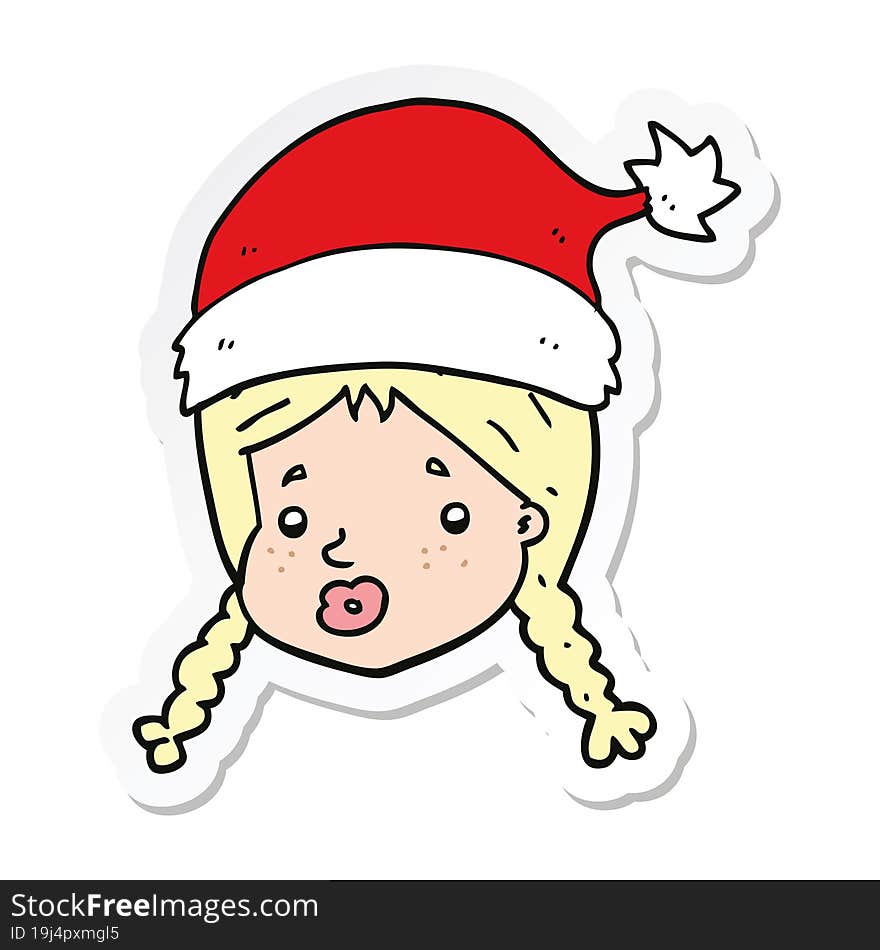 sticker of a cartoon girl wearing christmas hat