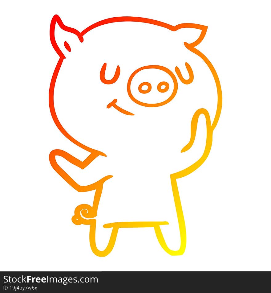 warm gradient line drawing of a happy cartoon pig