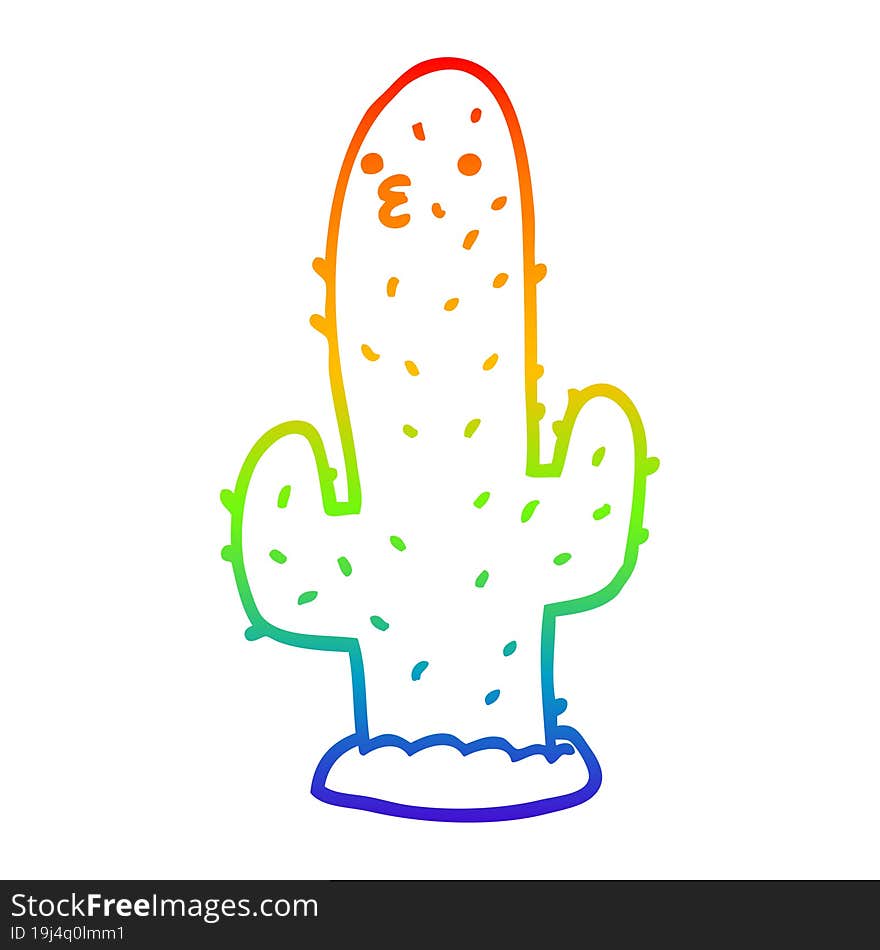 Rainbow Gradient Line Drawing Cartoon Cactus