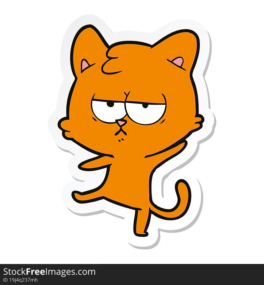 Sticker Of A Bored Cartoon Cat