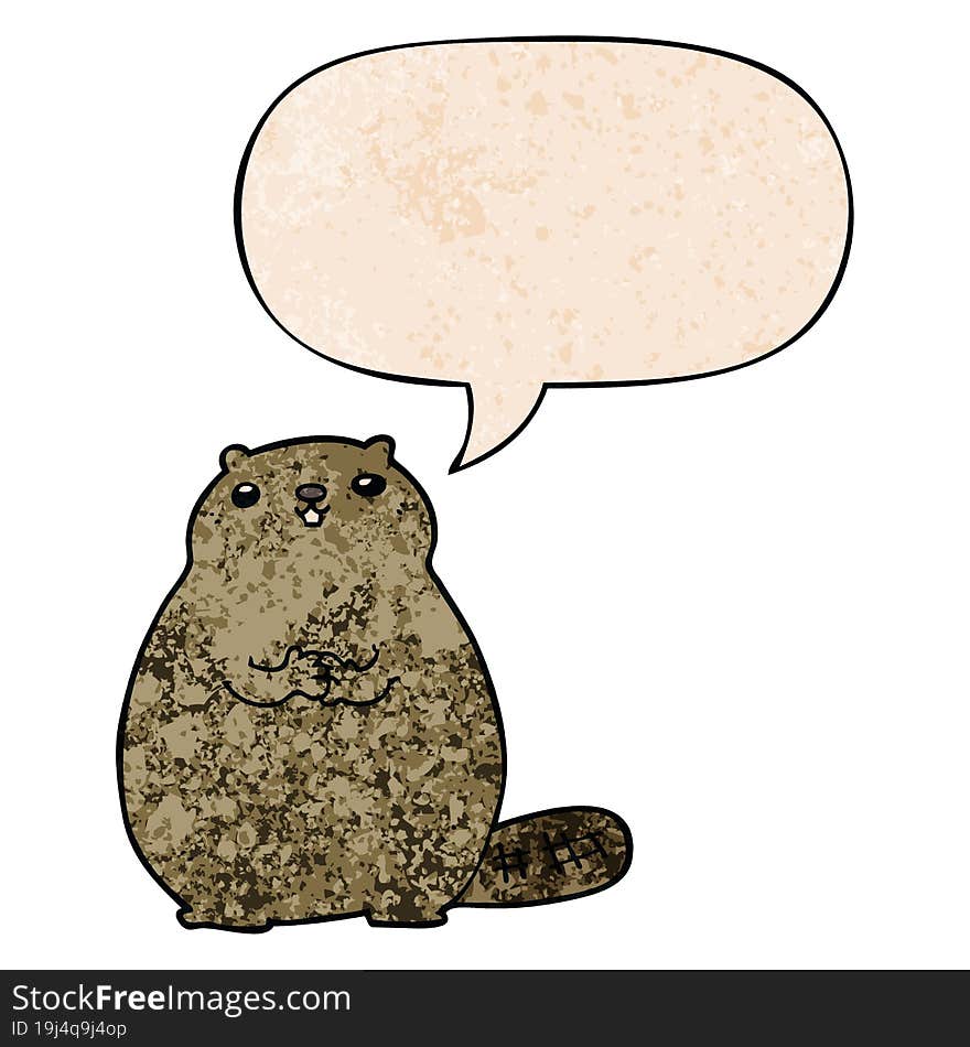 Cartoon Beaver And Speech Bubble In Retro Texture Style