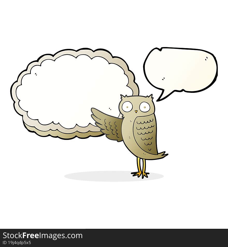 freehand drawn speech bubble cartoon owl pointing