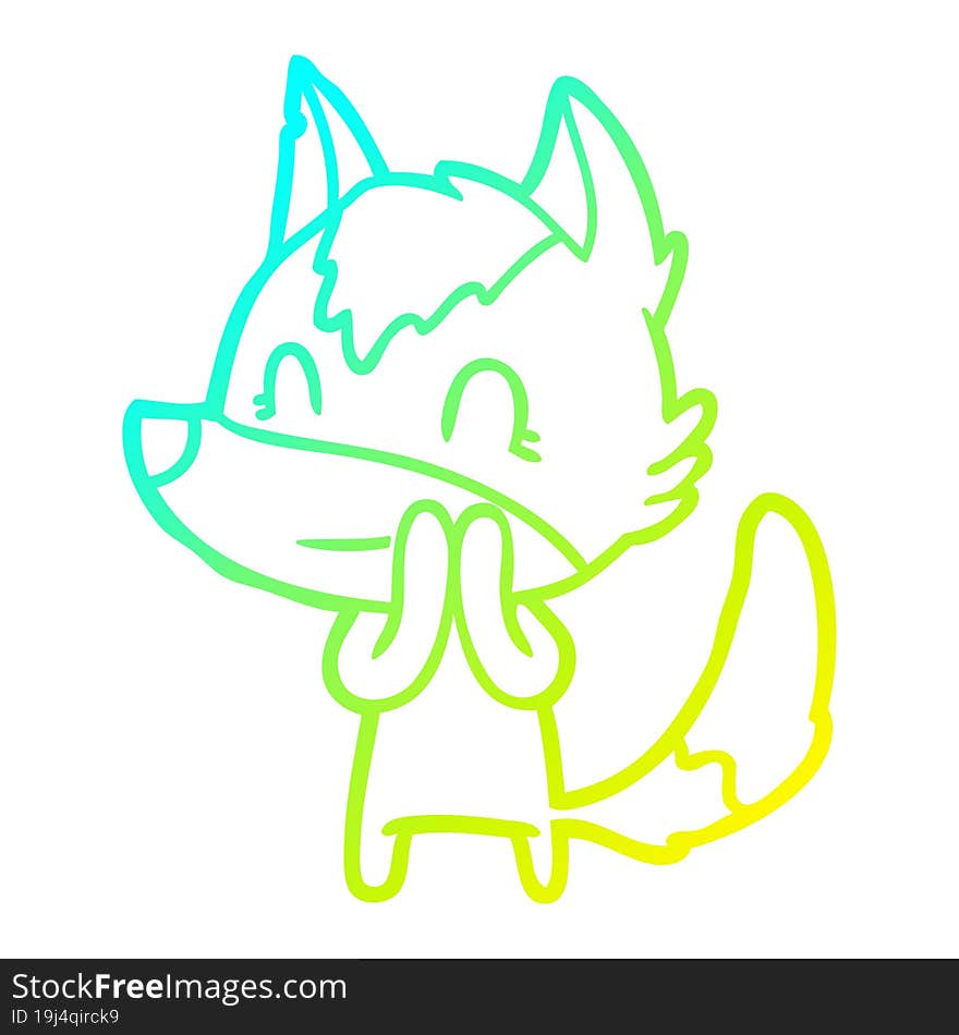 cold gradient line drawing friendly cartoon wolf