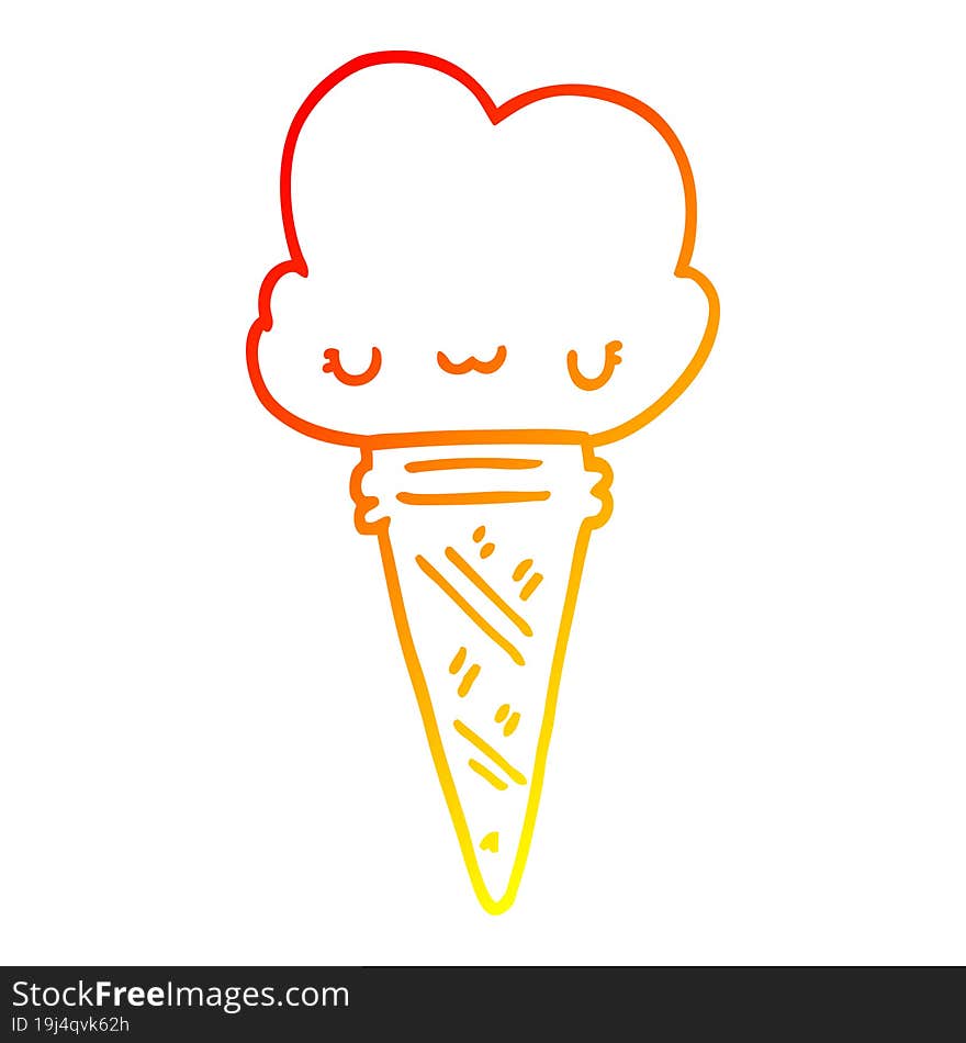 warm gradient line drawing cartoon ice cream with face