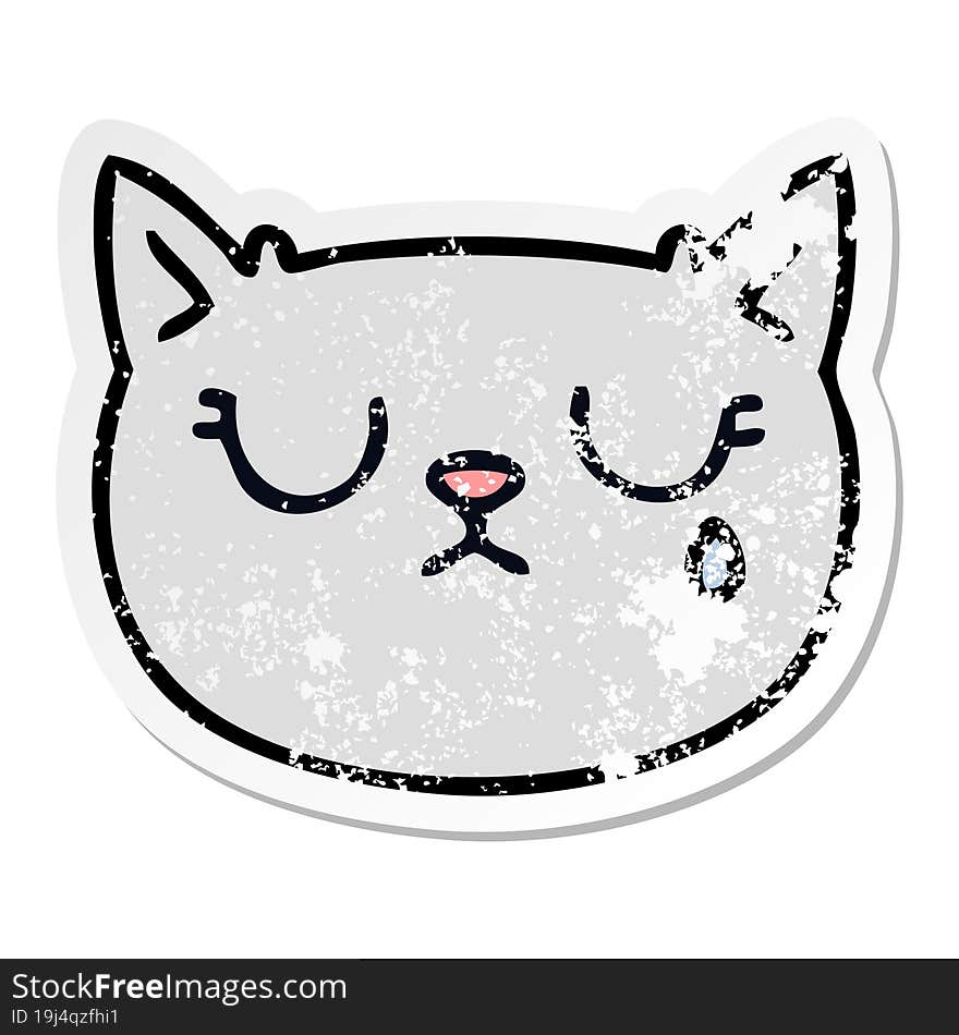 distressed sticker of a quirky hand drawn cartoon crying cat