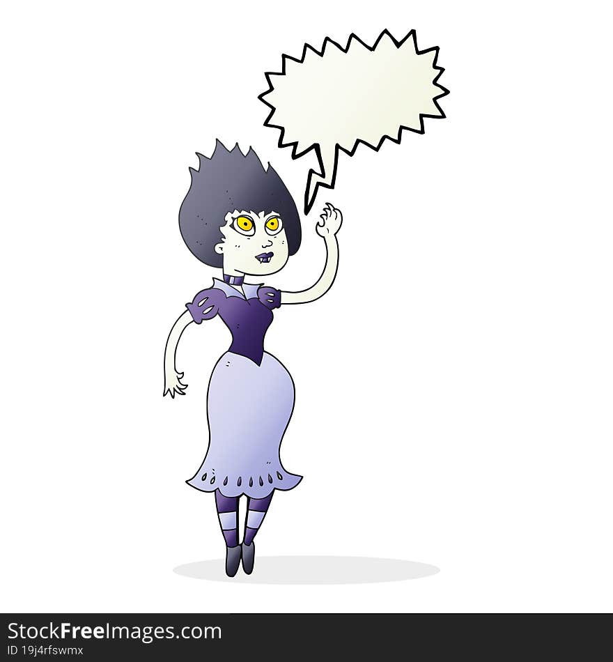 speech bubble cartoon vampire girl waving