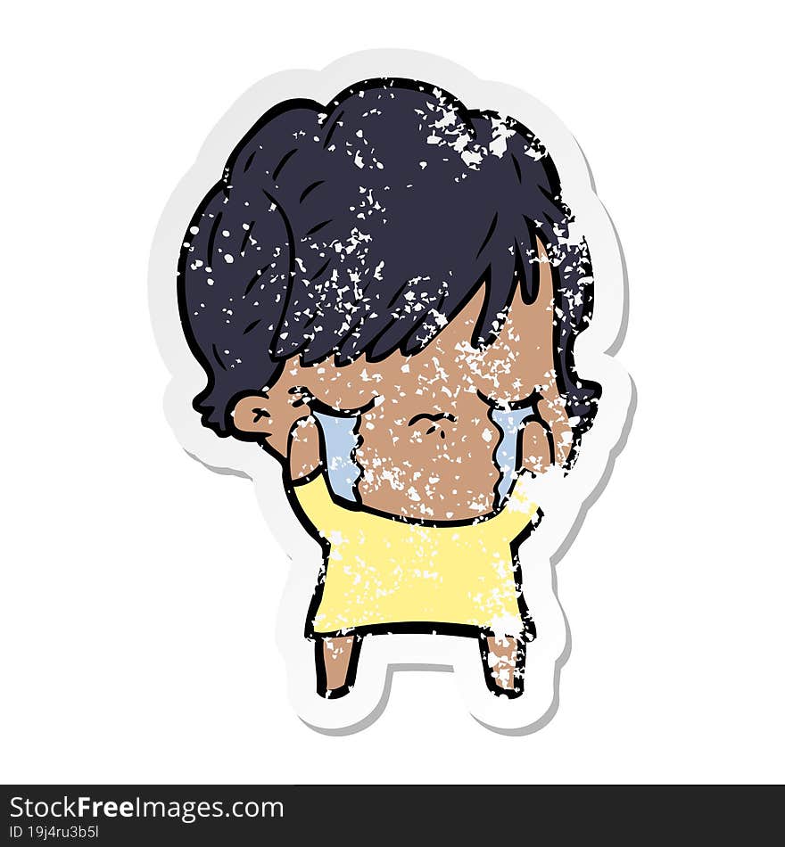 Distressed Sticker Of A Cartoon Woman Crying