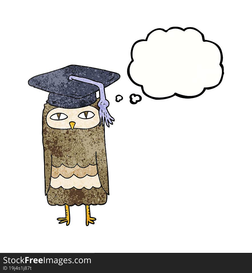 freehand drawn thought bubble textured cartoon wise owl