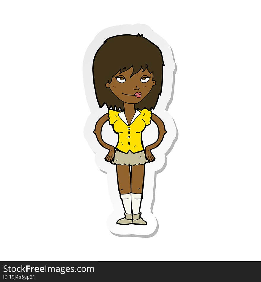 Sticker Of A Cartoon Woman With Hands On Hips