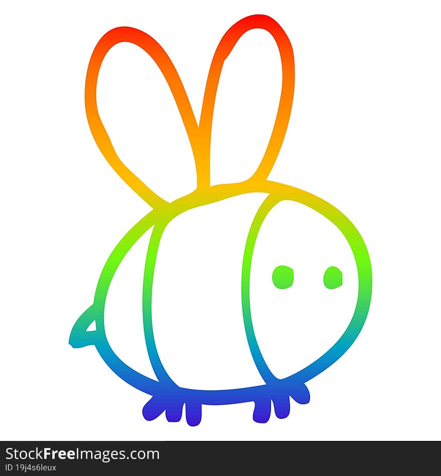 rainbow gradient line drawing of a cartoon bee