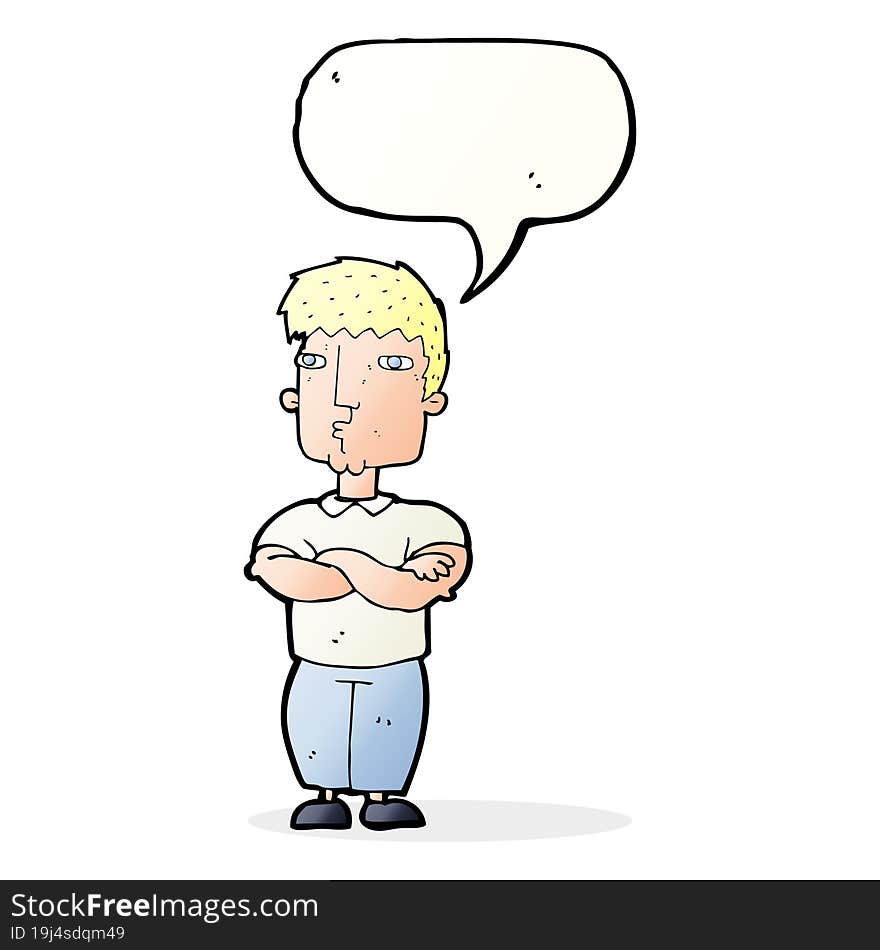 Cartoon Man With Crossed Arms With Speech Bubble