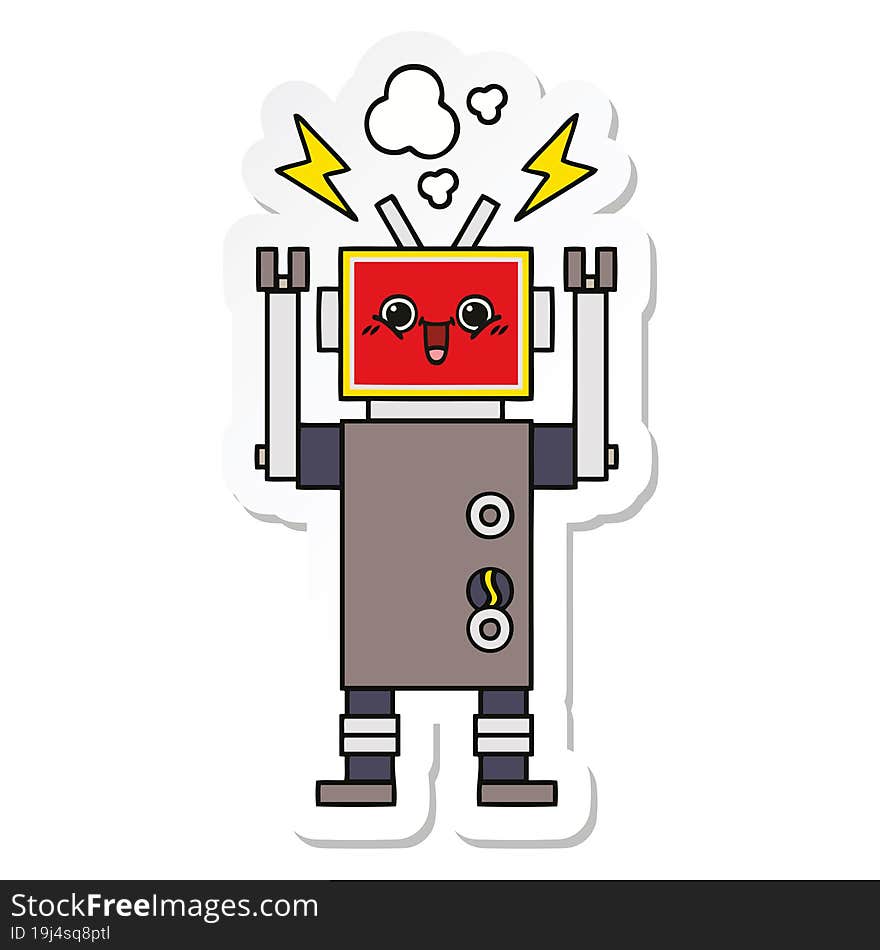 Sticker Of A Cute Cartoon Happy Robot