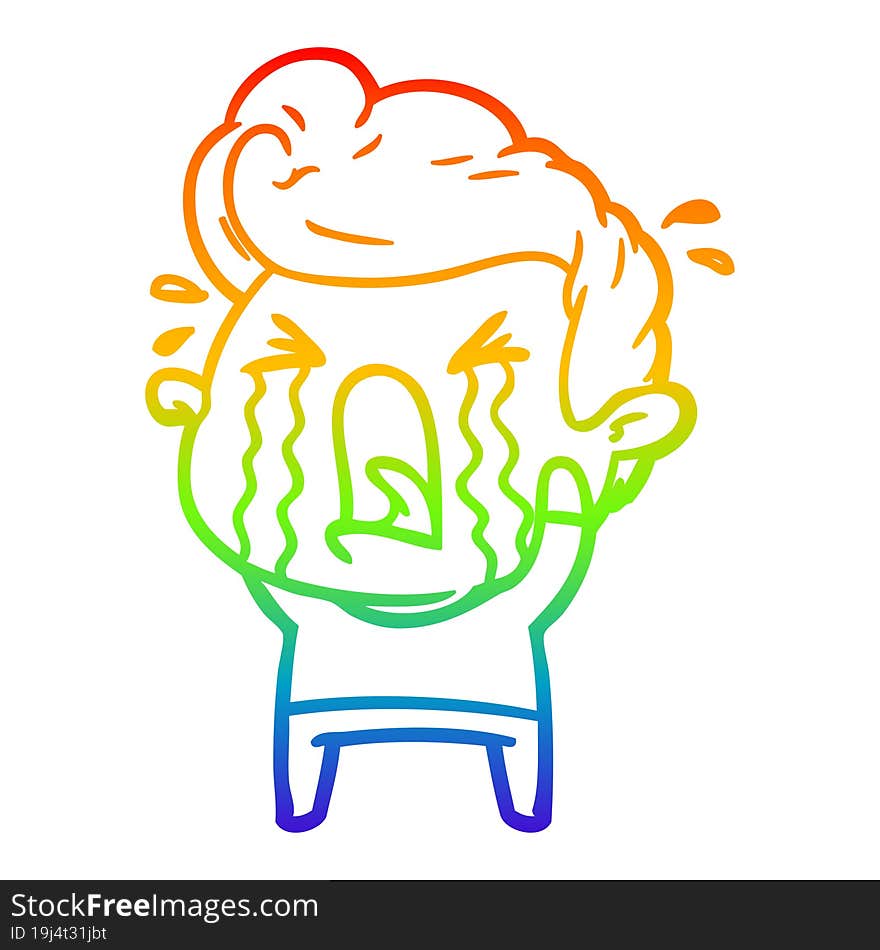 rainbow gradient line drawing of a cartoon crying man