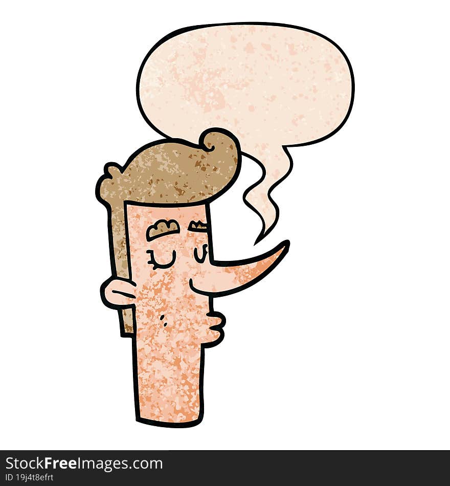 cartoon arrogant man and speech bubble in retro texture style