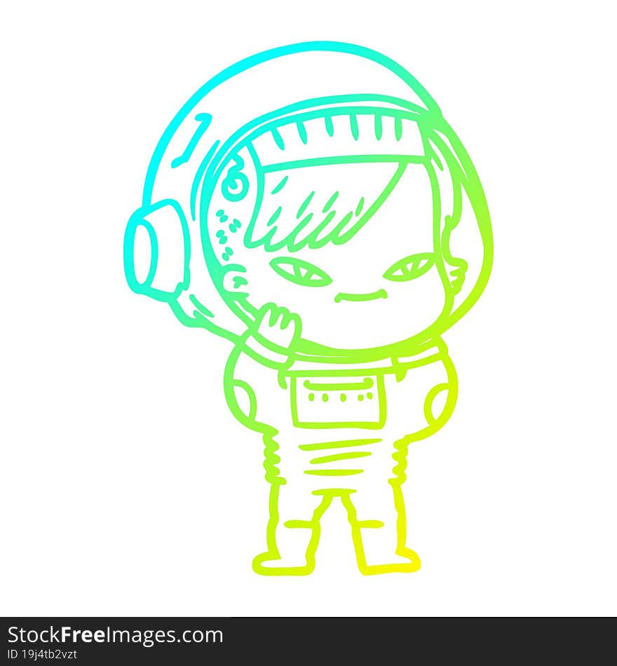 Cold Gradient Line Drawing Cartoon Astronaut Woman