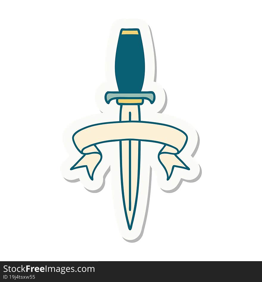 tattoo sticker with banner of a dagger