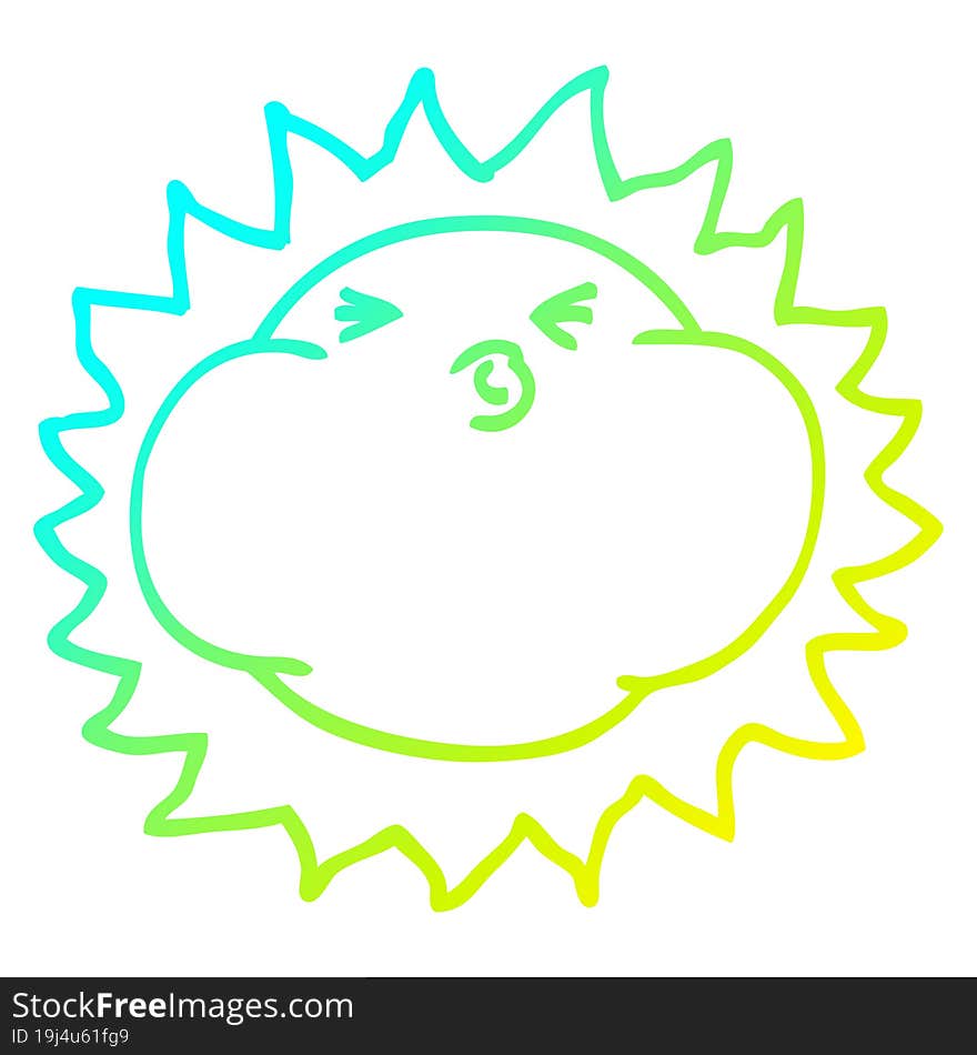 cold gradient line drawing cartoon shining sun