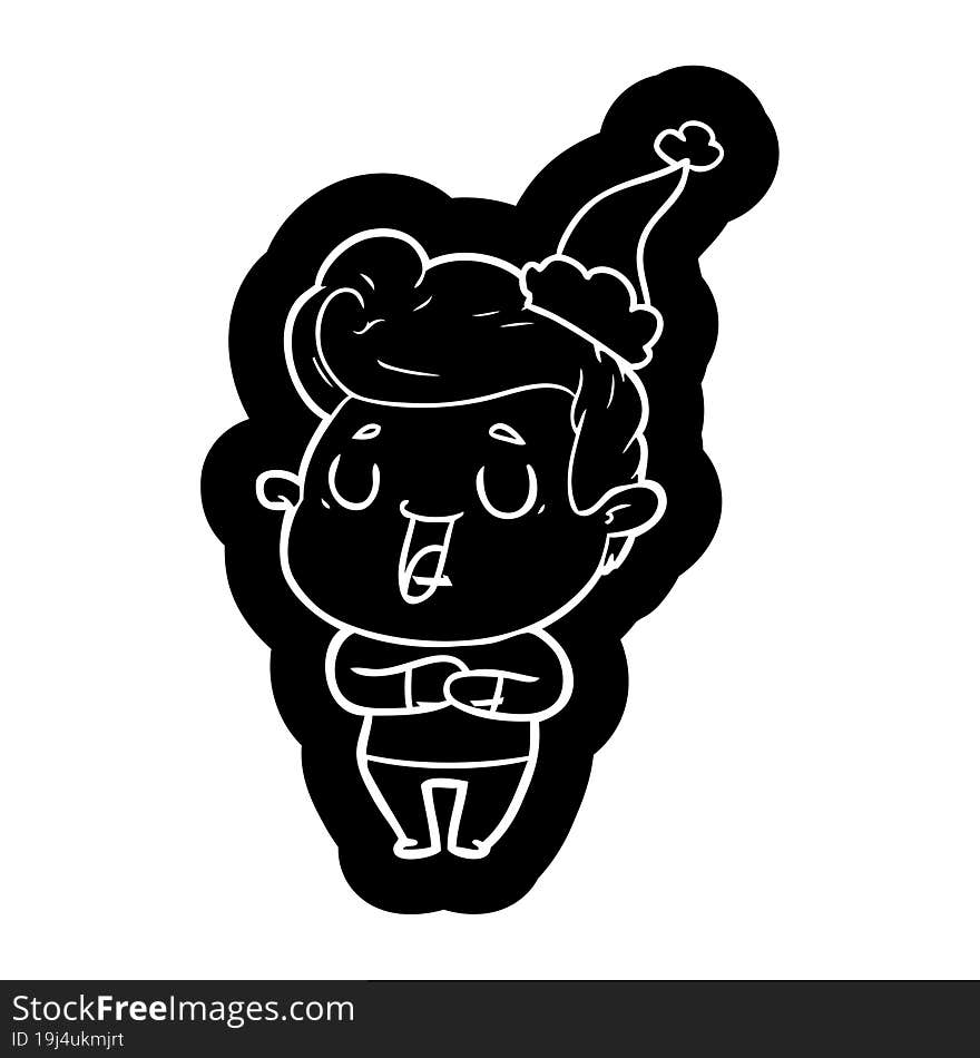 happy cartoon icon of a man wearing santa hat