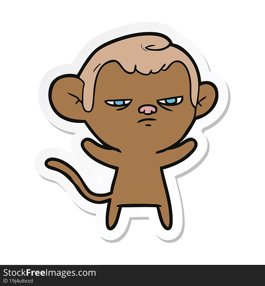 sticker of a cartoon annoyed monkey