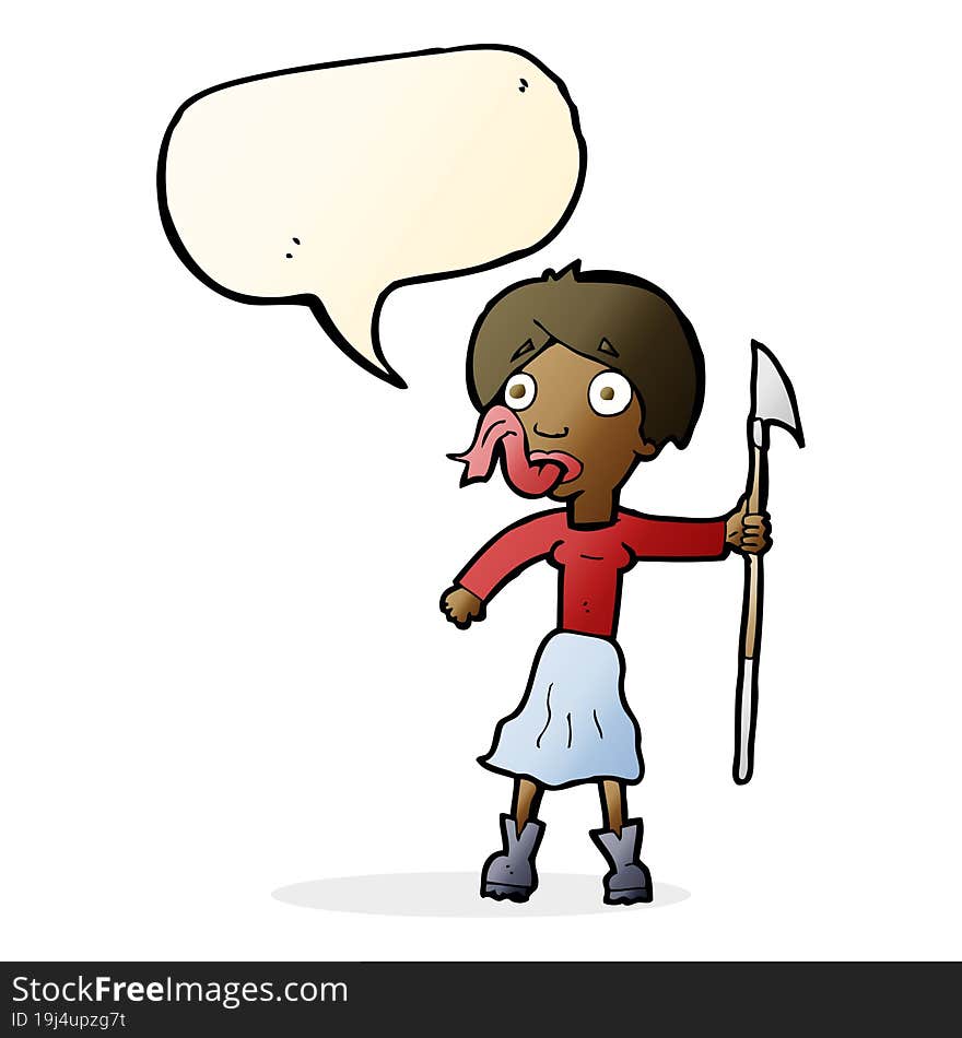 Cartoon Woman With Spear Sticking Out Tongue With Speech Bubble