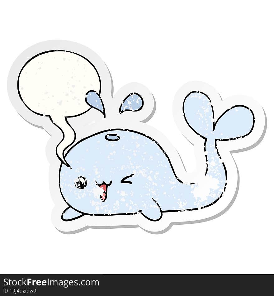 cartoon whale and speech bubble distressed sticker