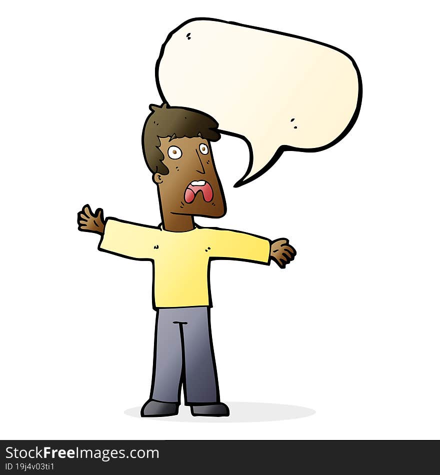 cartoon frightened man with speech bubble