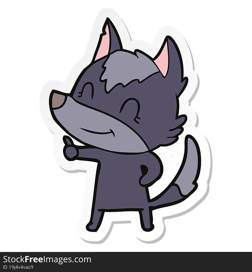 sticker of a friendly cartoon wolf