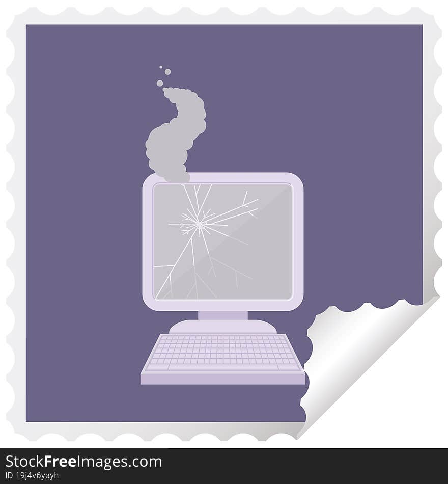 broken computer graphic square sticker stamp. broken computer graphic square sticker stamp