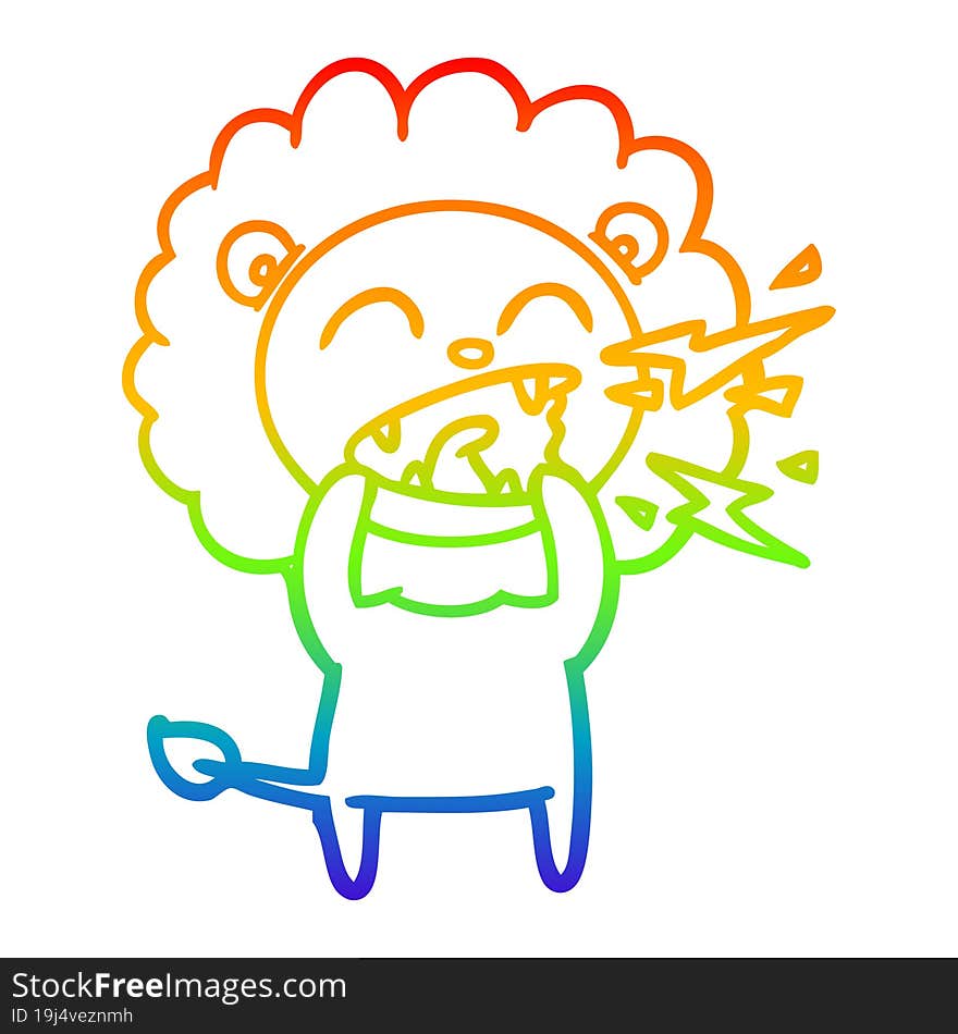 rainbow gradient line drawing cartoon roaring lion