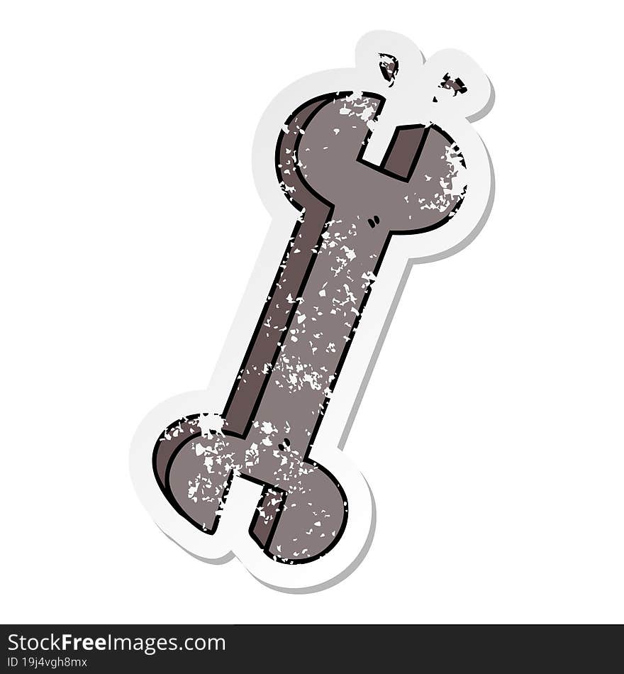 distressed sticker of a quirky hand drawn cartoon spanner