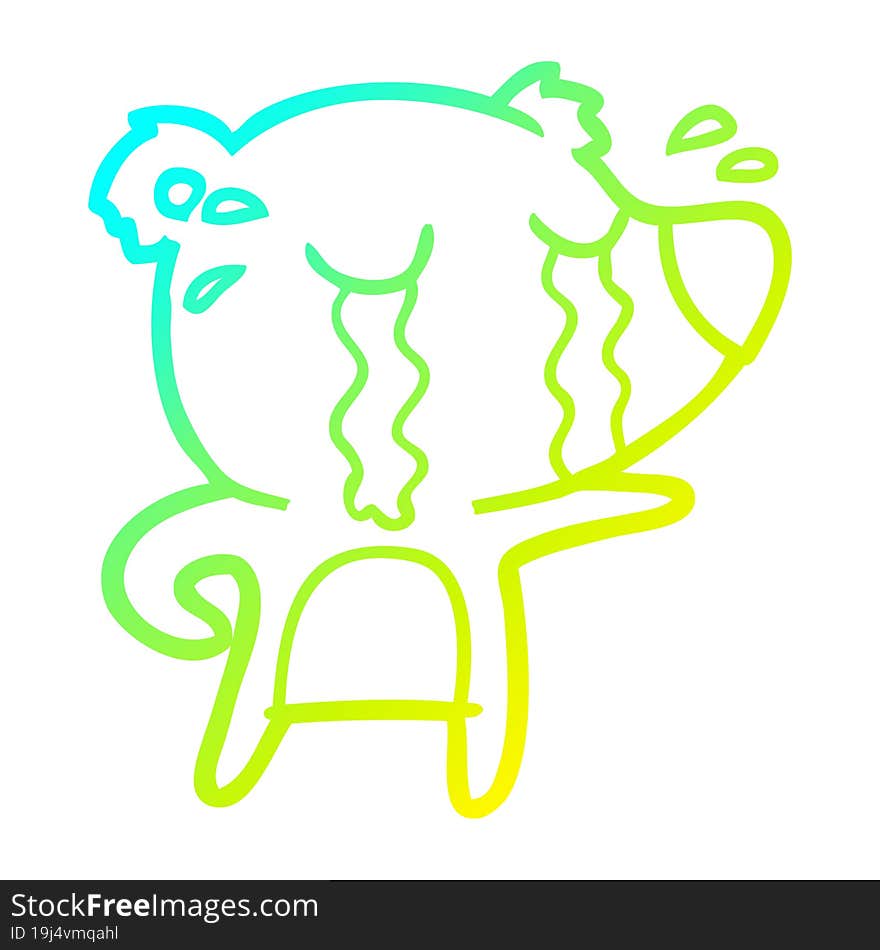 cold gradient line drawing of a cartoon crying bear