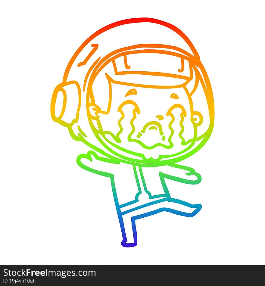 rainbow gradient line drawing of a cartoon crying astronaut