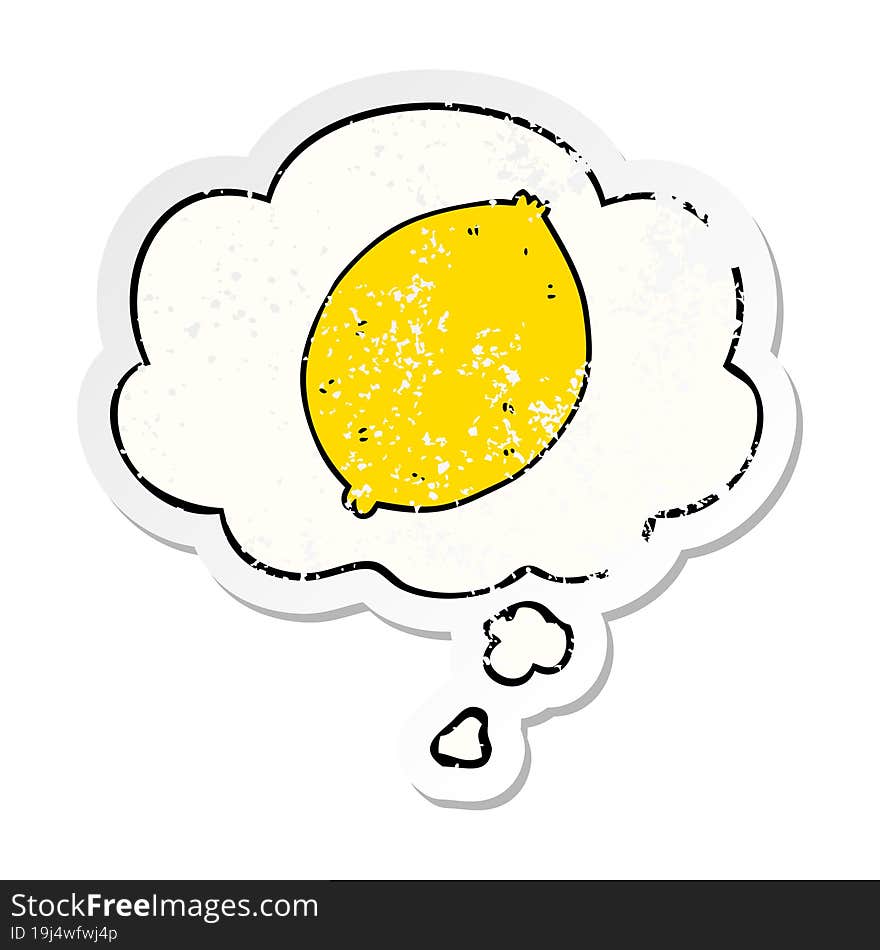 cartoon lemon with thought bubble as a distressed worn sticker