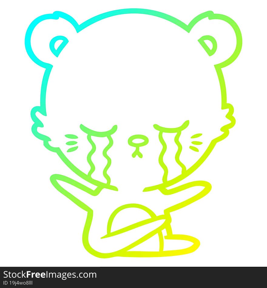 cold gradient line drawing of a crying cartoon bear