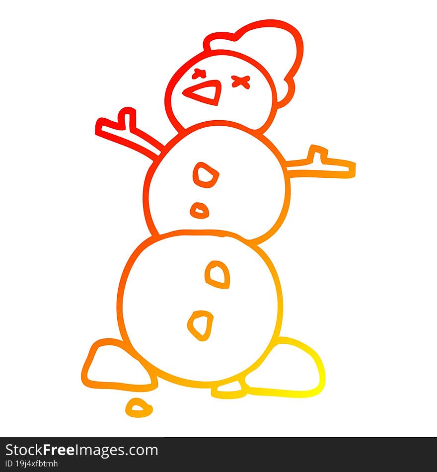 warm gradient line drawing cartoon snowman