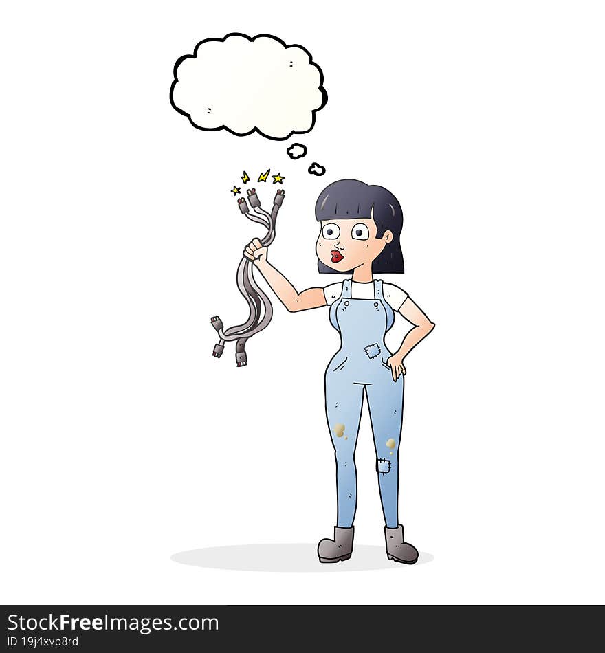 thought bubble cartoon female electrician