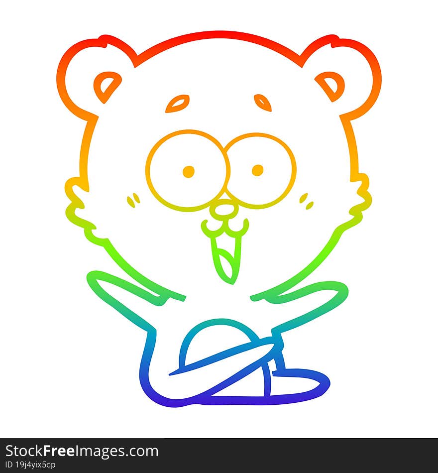 rainbow gradient line drawing of a laughing teddy  bear cartoon