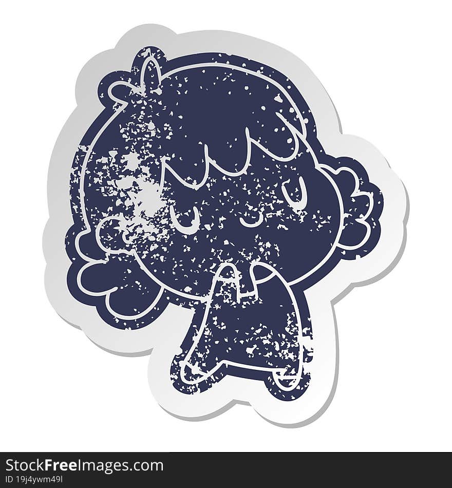 distressed old cartoon sticker of a cute kawaii girl. distressed old cartoon sticker of a cute kawaii girl