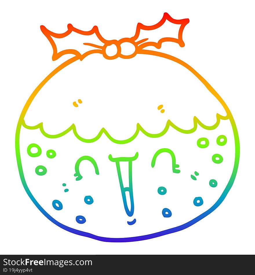 Rainbow Gradient Line Drawing Cute Cartoon Christmas Pudding