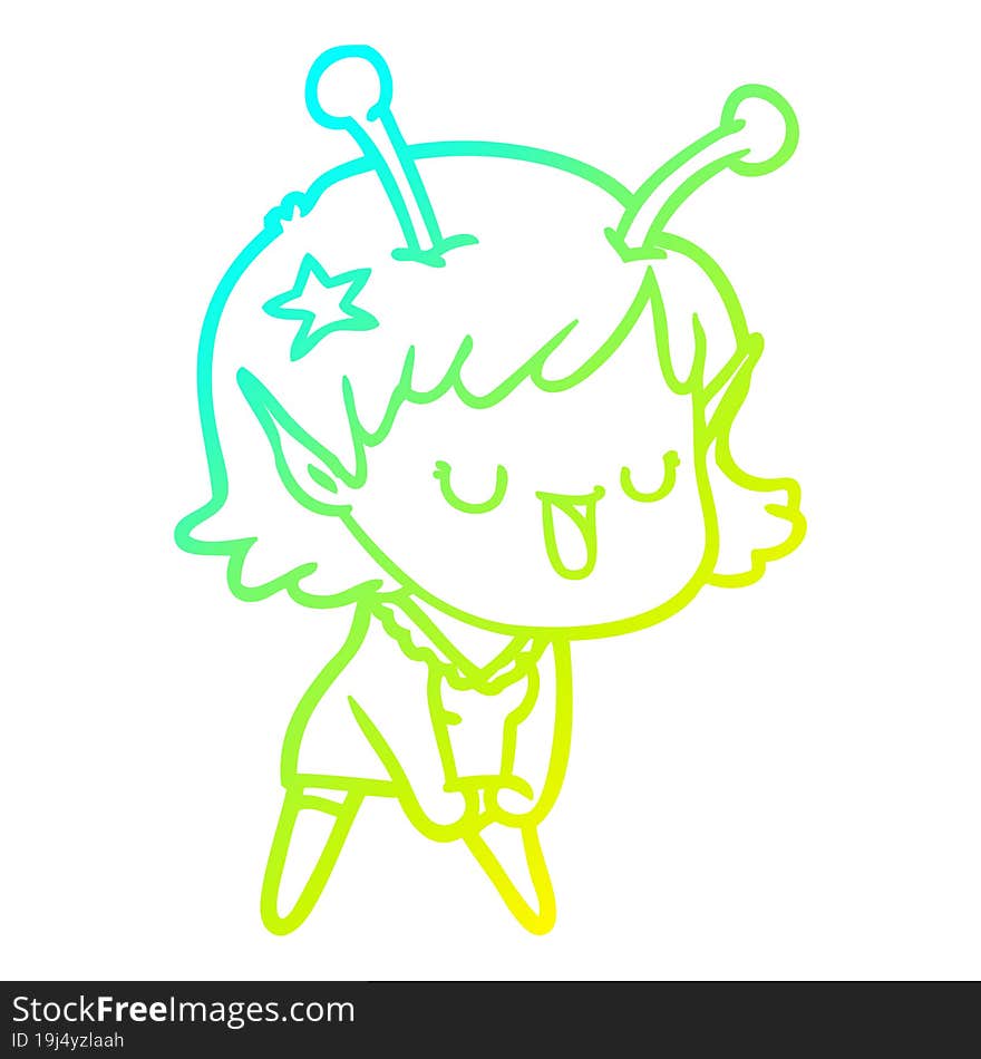 cold gradient line drawing happy alien girl cartoon