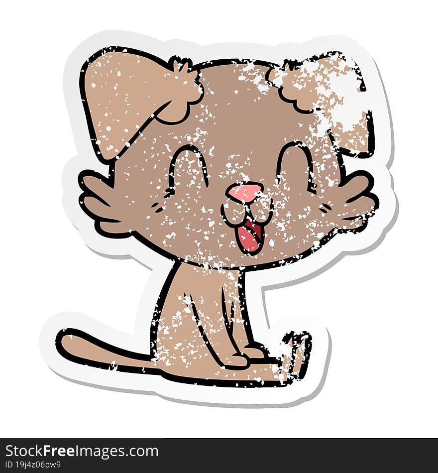 distressed sticker of a laughing cartoon dog