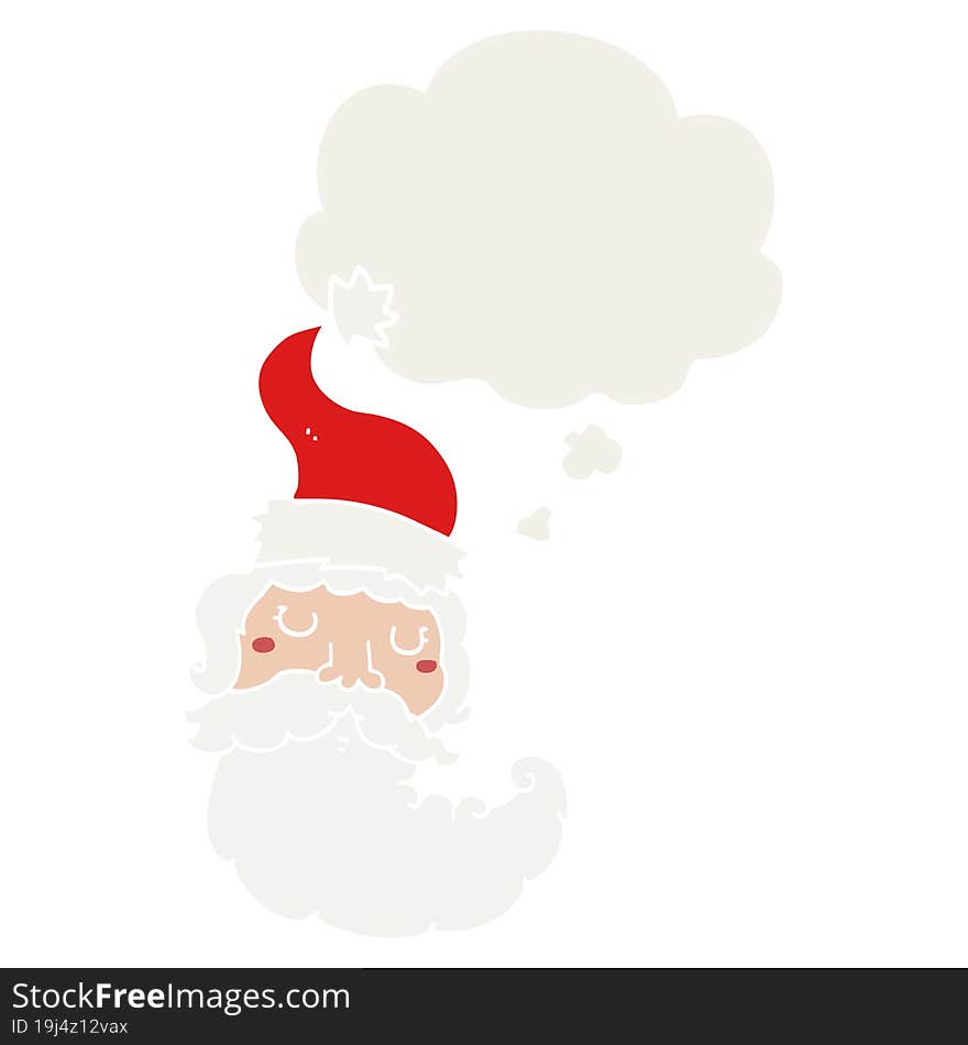 Cartoon Santa Face And Thought Bubble In Retro Style