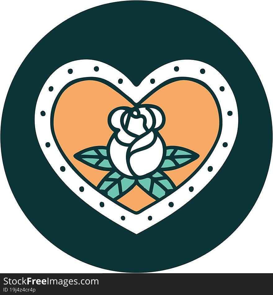 iconic tattoo style image of a heart and flowers. iconic tattoo style image of a heart and flowers