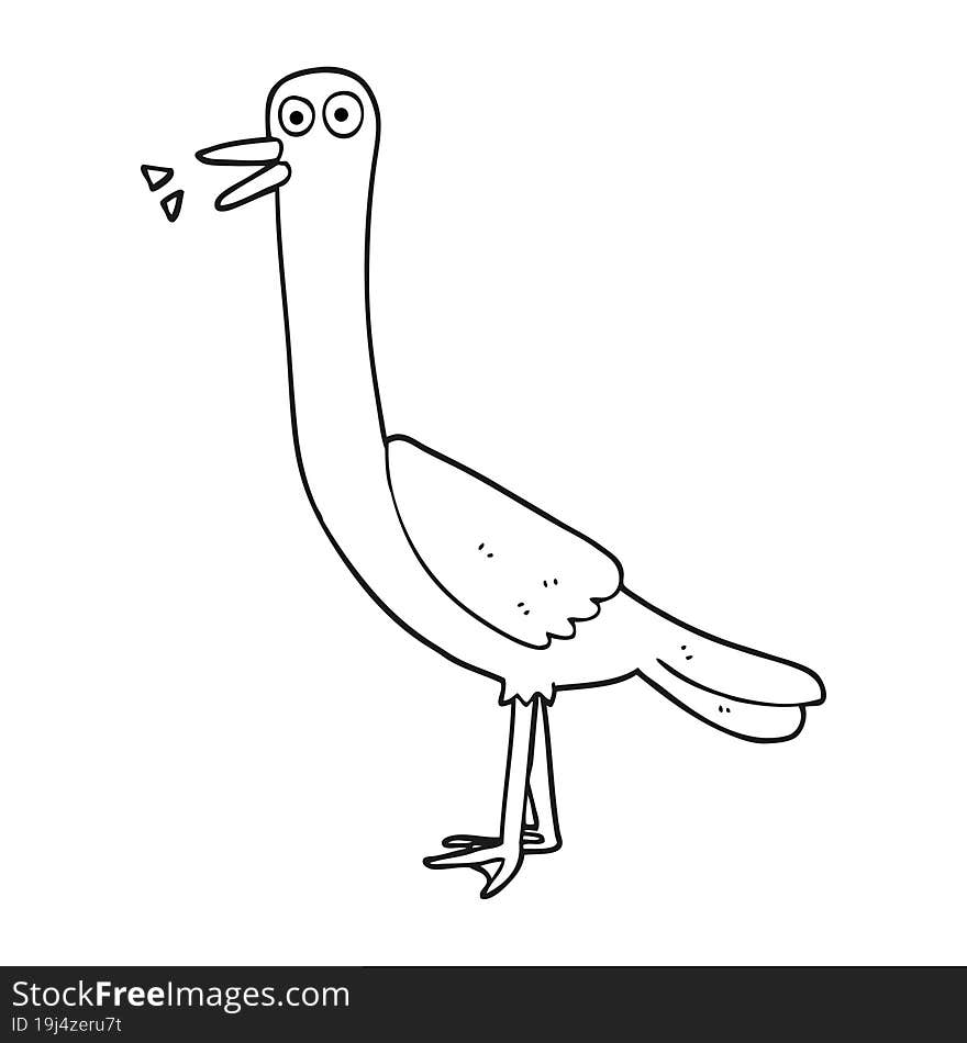 freehand drawn black and white cartoon bird